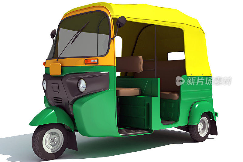 白色背景的三轮车巴贾吉TukTuk 3D渲染图